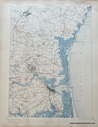 Genuine-Antique-Topographical-Map-Newburyport-MA-and-NH-Topo-Map-1903-USGS-U-S--Geological-Survey-Maps-Of-Antiquity