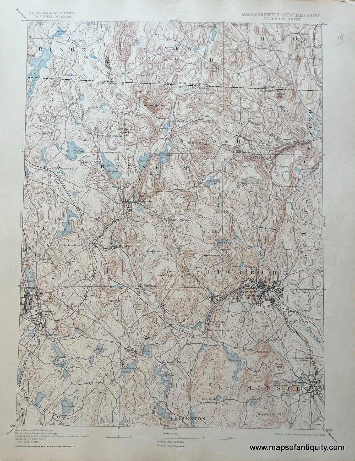 Genuine-Antique-Topographical-Map-Fitchburg-MA-NH-Sheet-Topo-Map-1904-USGS-U-S--Geological-Survey-Maps-Of-Antiquity