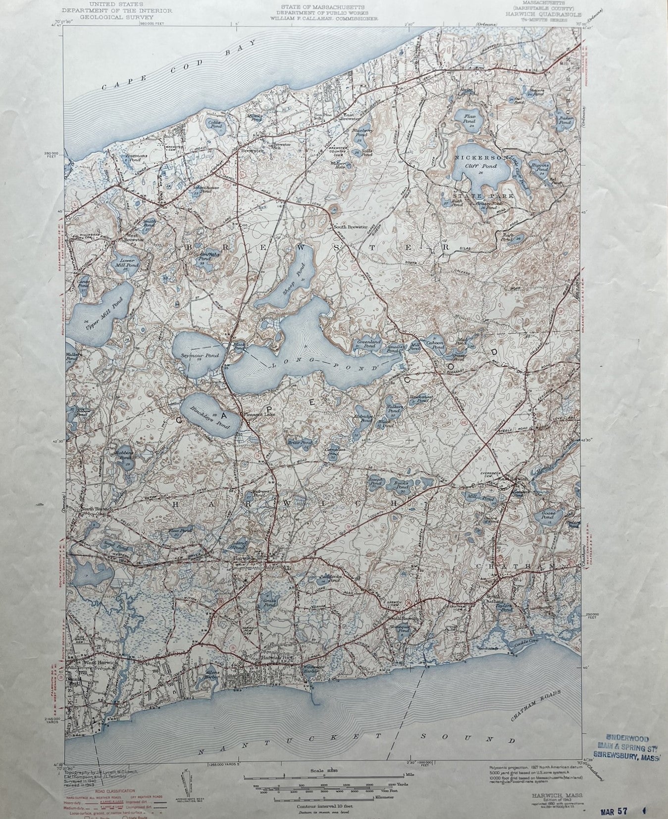 Genuine-Vintage-Map-Harwich-Mass-Cape-Cod-Antique-Topographic-Map-1943-USGS-U-S-Geological-Survey-Maps-Of-Antiquity