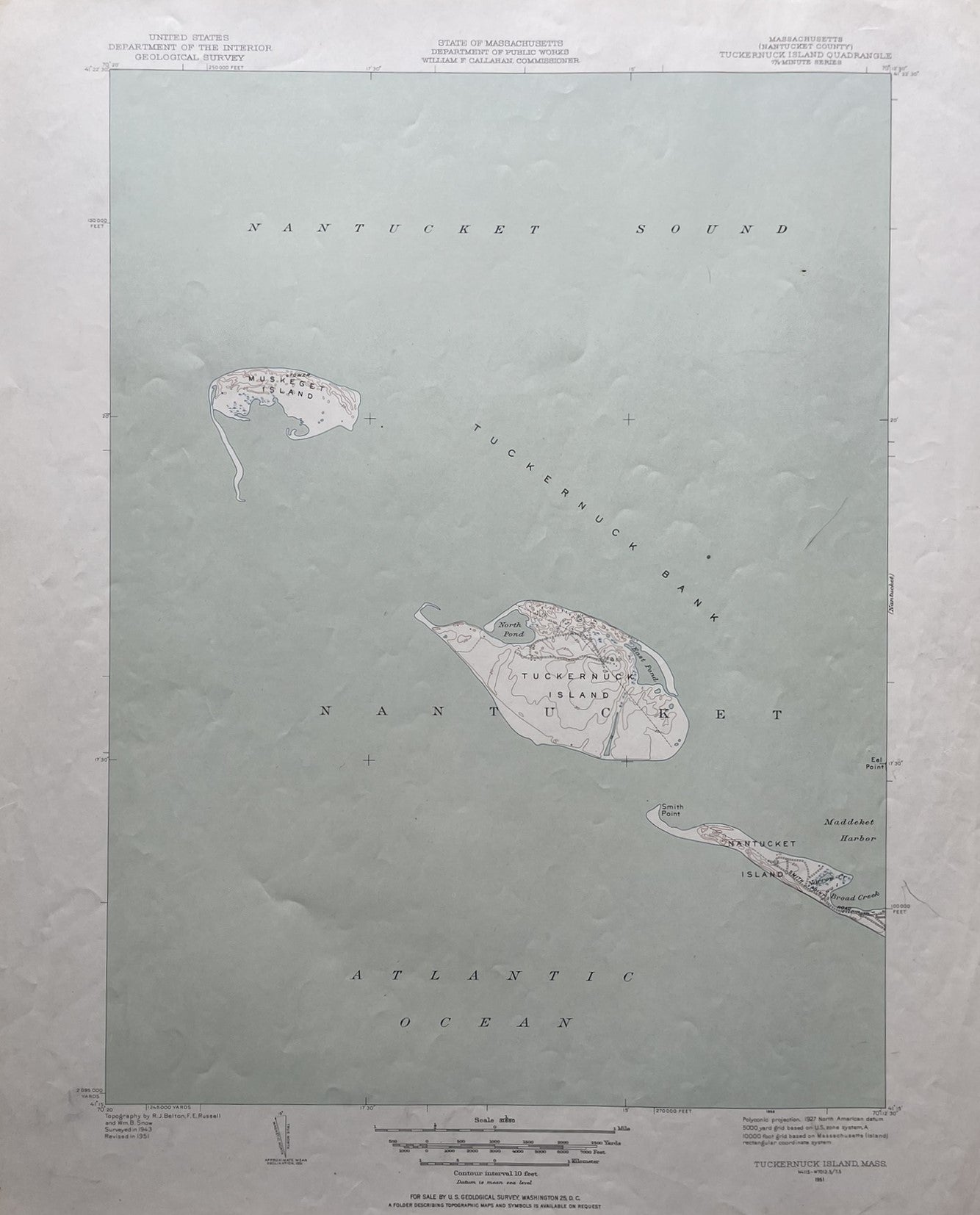 Genuine-Vintage-Map-Tuckernuck-Island-Muskeget-Island-Nantucket-Mass-Cape-Cod-Antique-Topographic-Map-1951-USGS-U-S-Geological-Survey-Maps-Of-Antiquity