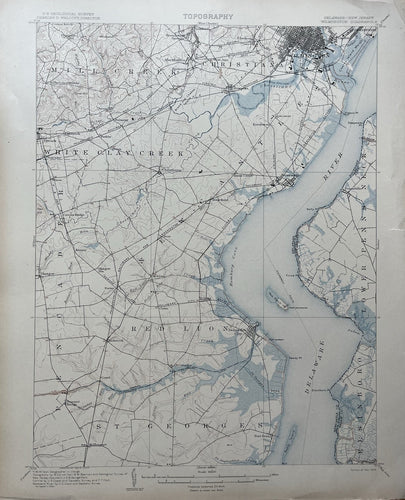 Genuine-Antique-Map-Wilmington-Delaware---New-Jersey-Quadrangle-1906-USGS-U-S-Geological-Survey-Maps-Of-Antiquity