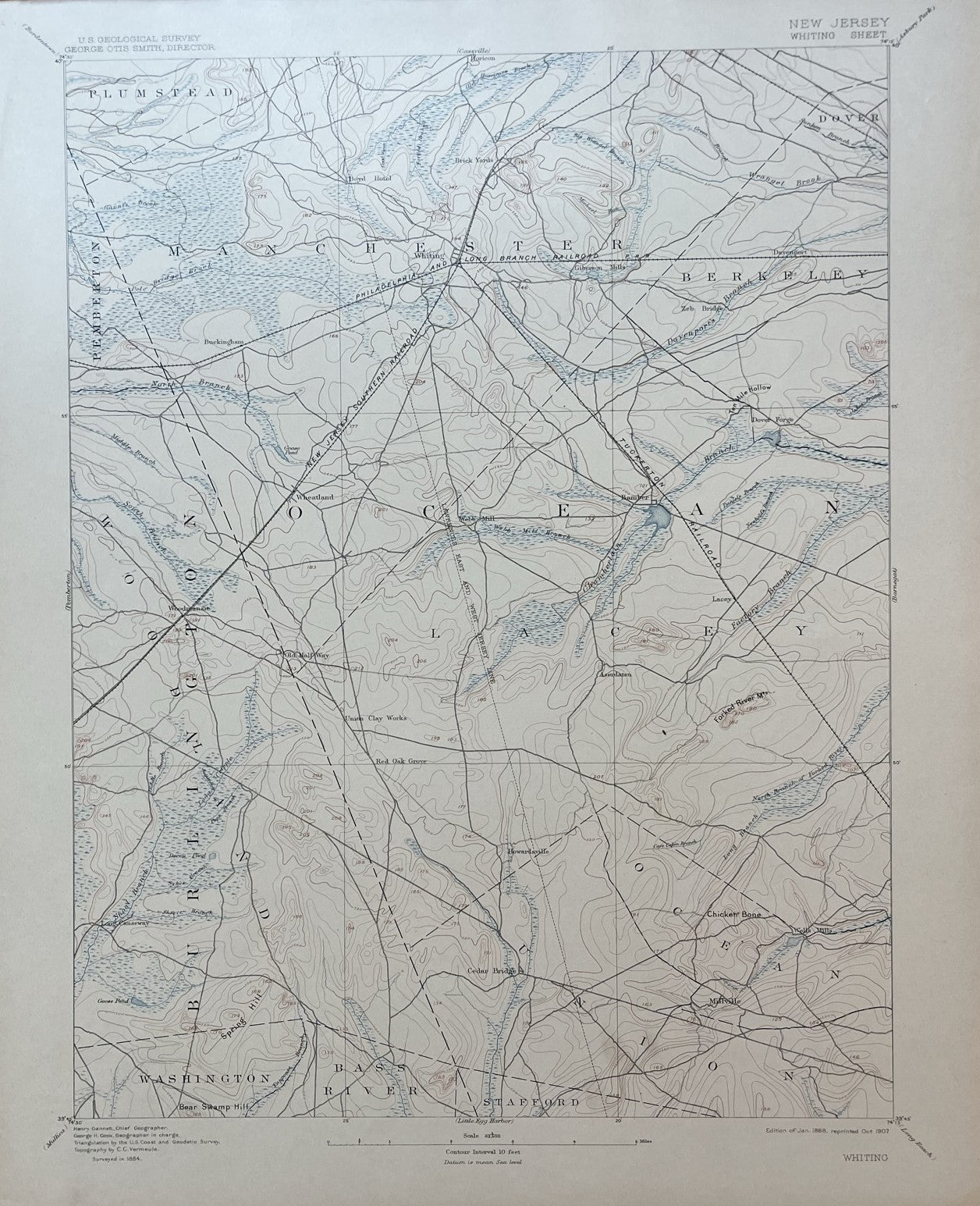 Genuine-Antique-Map-Whiting-New-Jersey-Quadrangle-1907-USGS-U-S-Geological-Survey-Maps-Of-Antiquity