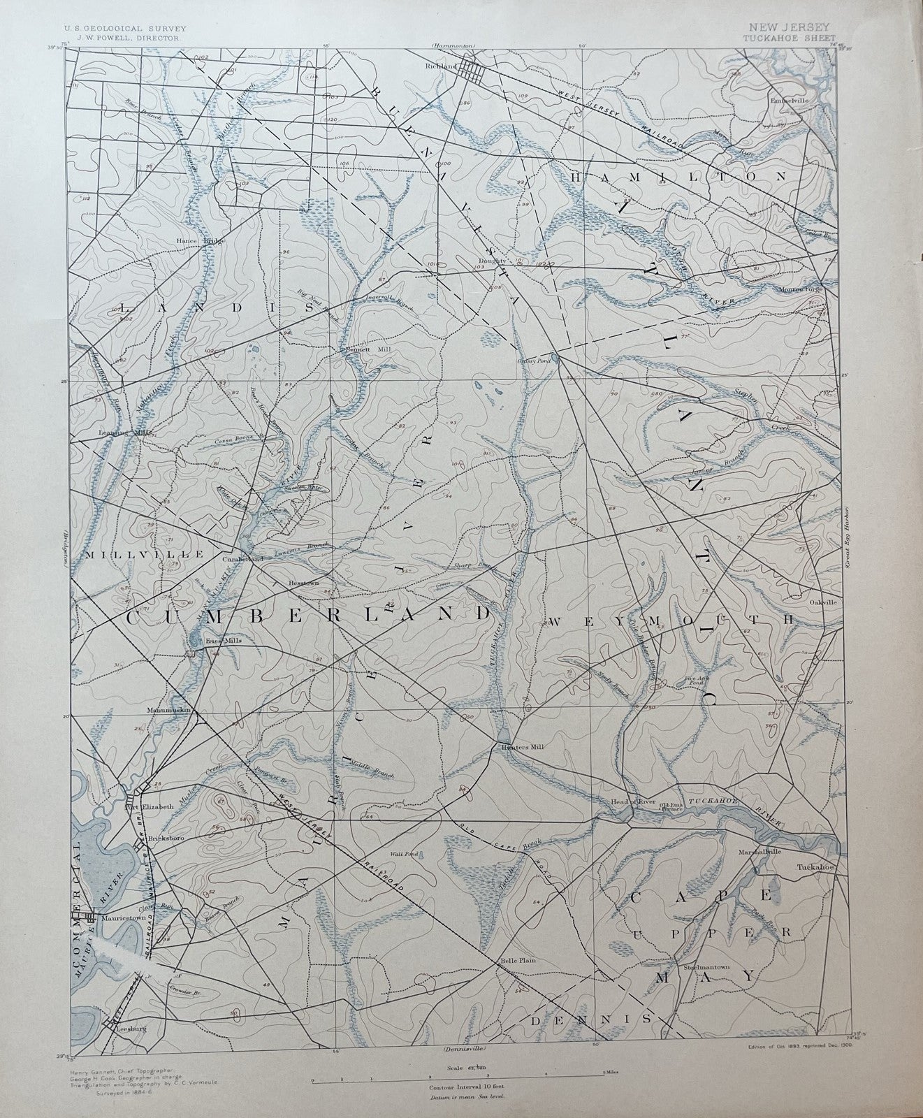 Genuine-Antique-Map-Tuckahoe-New-Jersey-Quadrangle-1900-USGS-U-S-Geological-Survey-Maps-Of-Antiquity