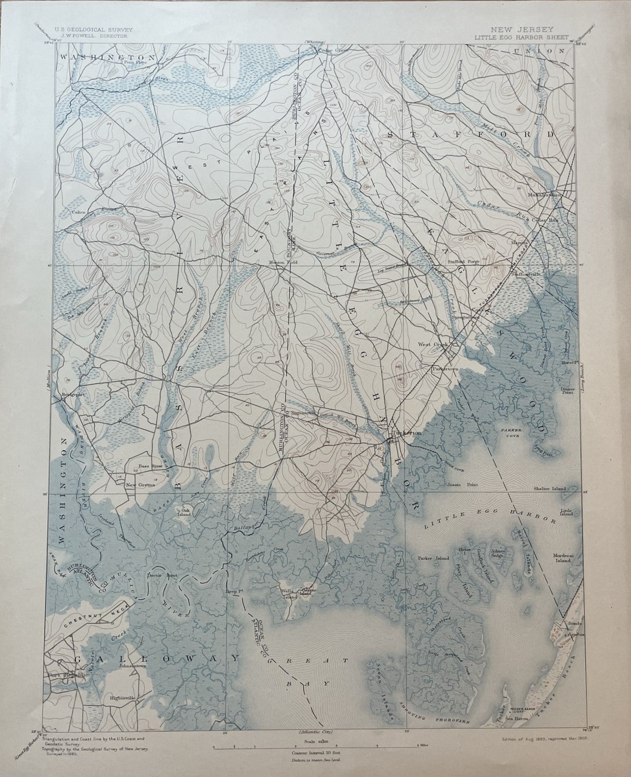 Genuine-Antique-Map-Little-Egg-Harbor-New-Jersey-Quadrangle-1907-USGS-U-S-Geological-Survey-Maps-Of-Antiquity