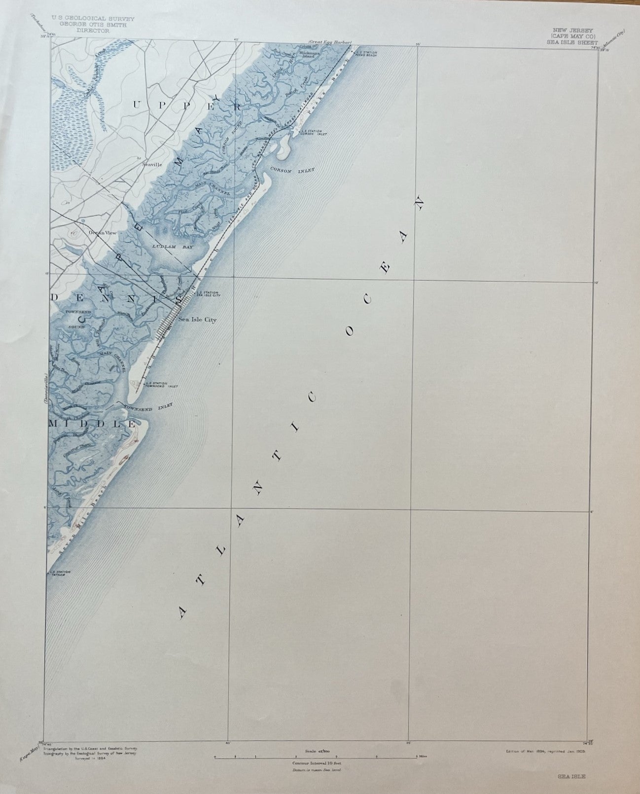 Genuine-Antique-Map-Sea-Island-Cape-May-County-New-Jersey-Sheet-1907-USGS-U-S-Geological-Survey-Maps-Of-Antiquity