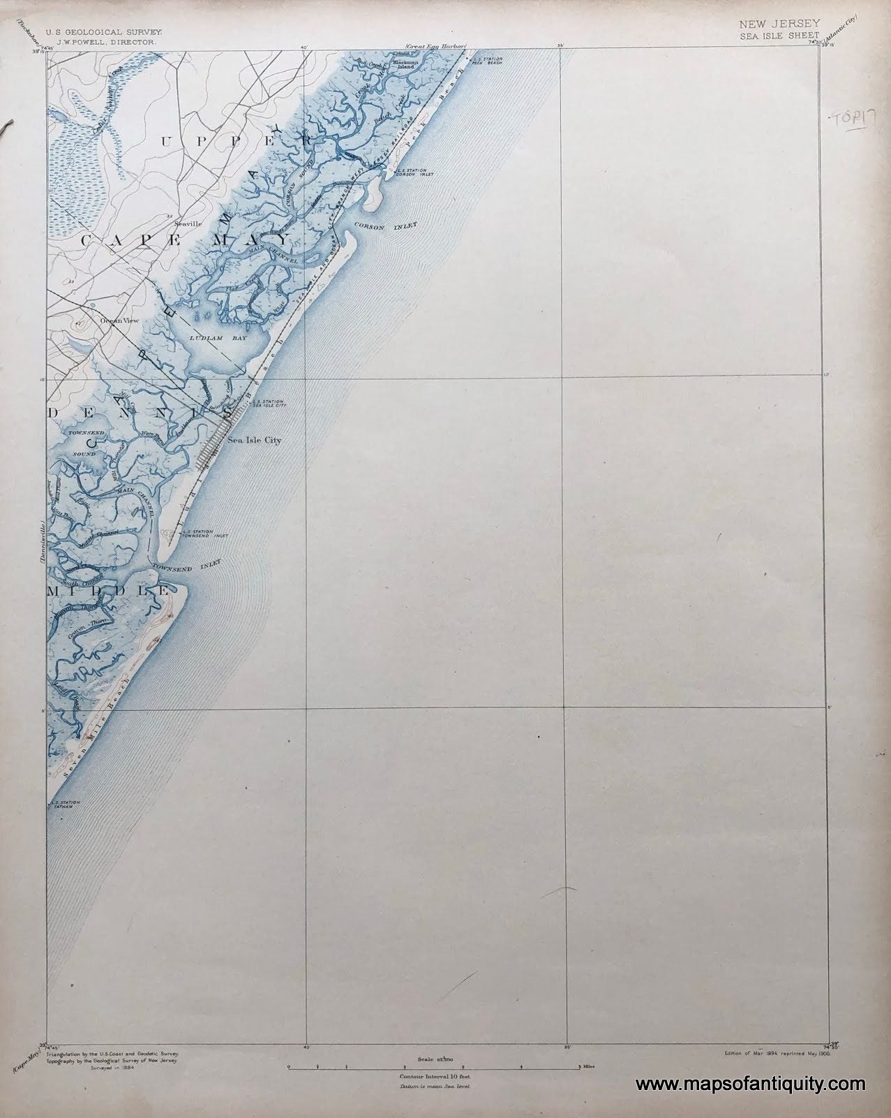 Genuine-Antique-Topographic-map-Sea-Isle-New-Jersey-Sheet-Antique-Topo-Map---NJ-Antique-Geological-&-Topographical-Maps-New-Jersey-1900-USGS-Maps-Of-Antiquity