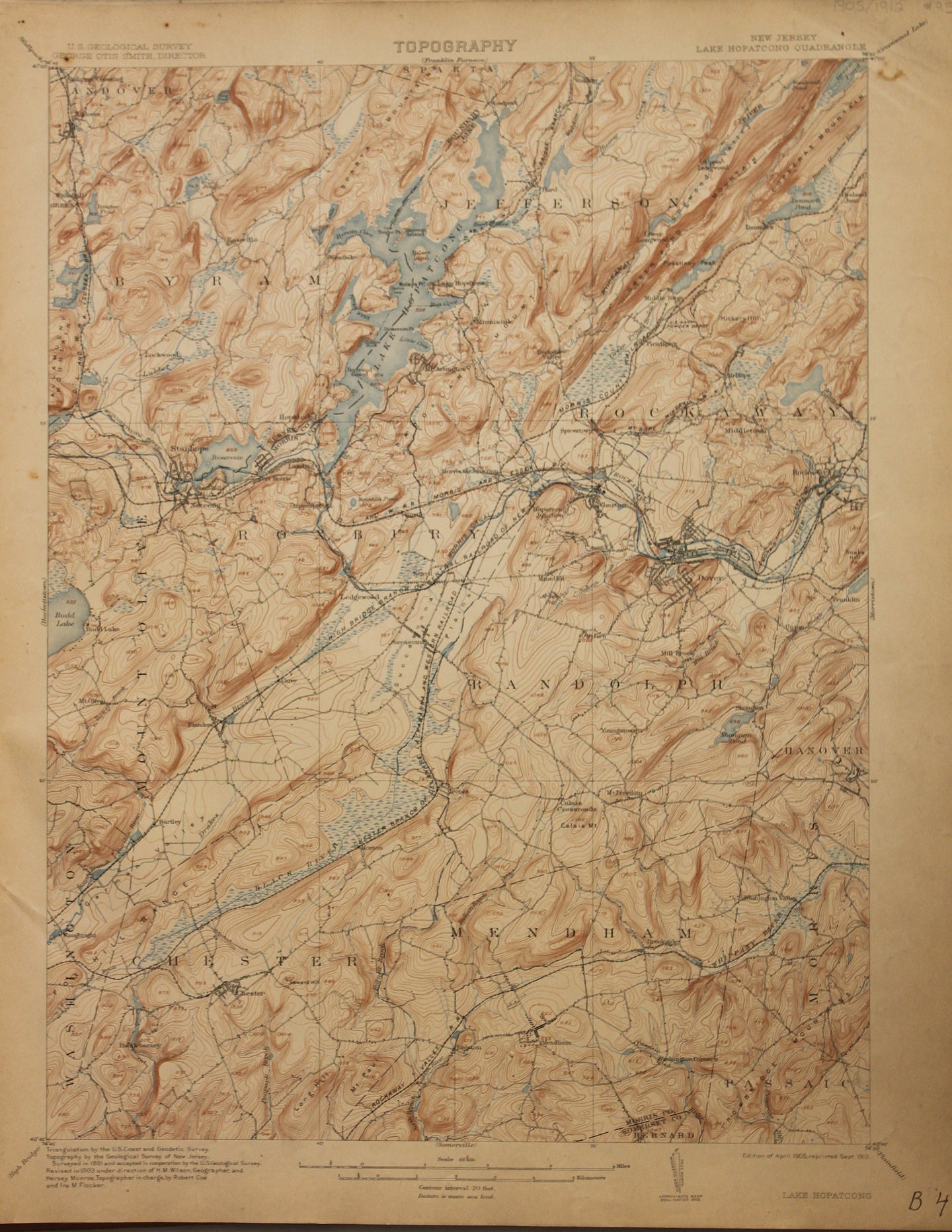 Genuine-Antique-Map-Lake-Hopatcong--New-Jersey---1912-U-S-Geological-Survey--Maps-Of-Antiquity