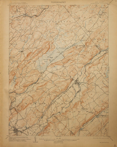 Genuine-Antique-Map-Hackettstown--New-Jersey---1910-U-S-Geological-Survey--Maps-Of-Antiquity