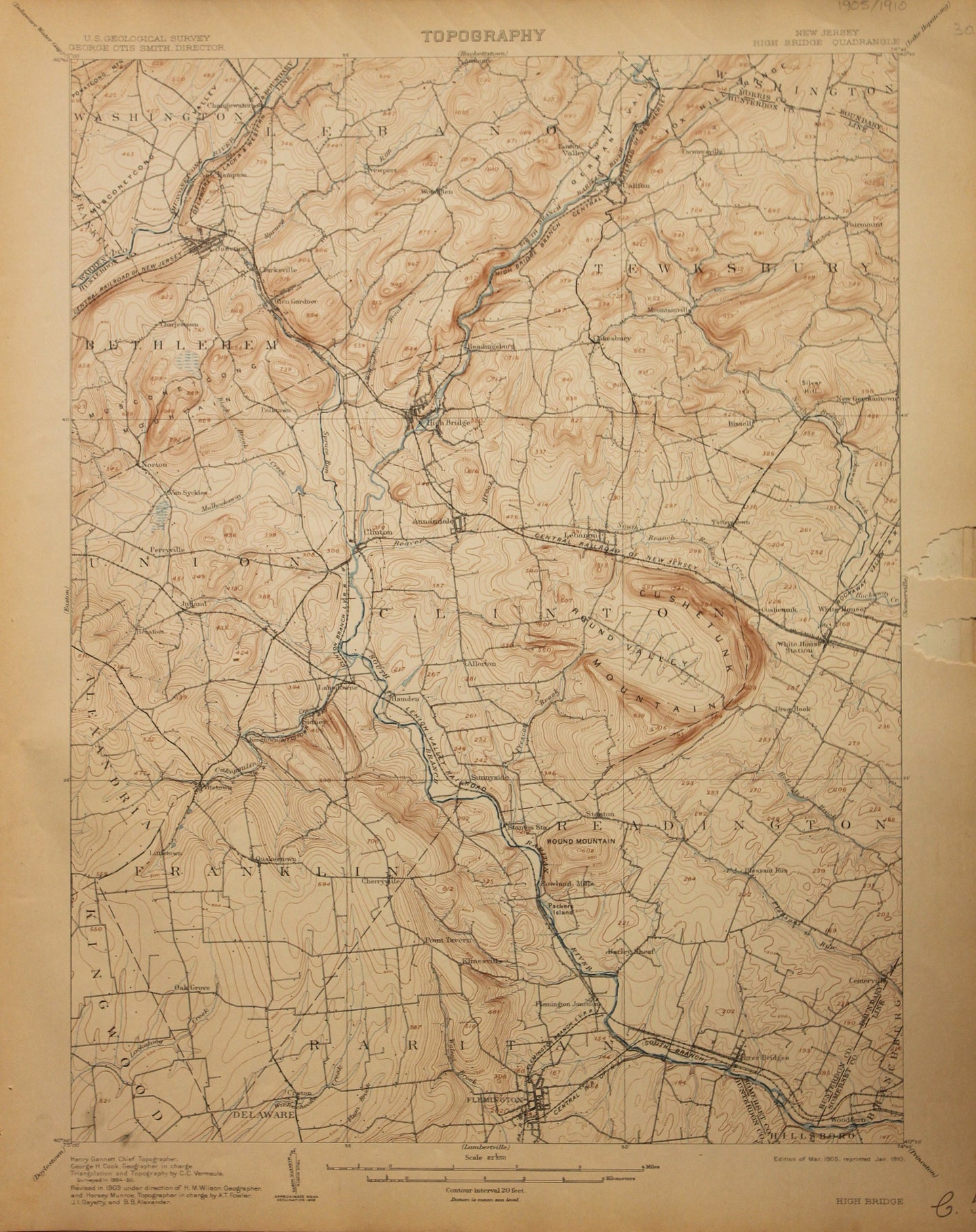 Genuine-Antique-Map-High-Bridge--New-Jersey---1910-U-S-Geological-Survey--Maps-Of-Antiquity