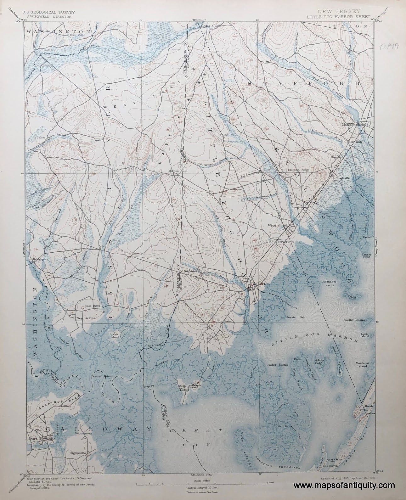 Genuine-Antique-Topographic-map-Little-Egg-Harbor-New-Jersey-Sheet-Antique-Topo-Map---NJ-Antique-Geological-&-Topographical-Maps-New-Jersey-1907-USGS-Maps-Of-Antiquity
