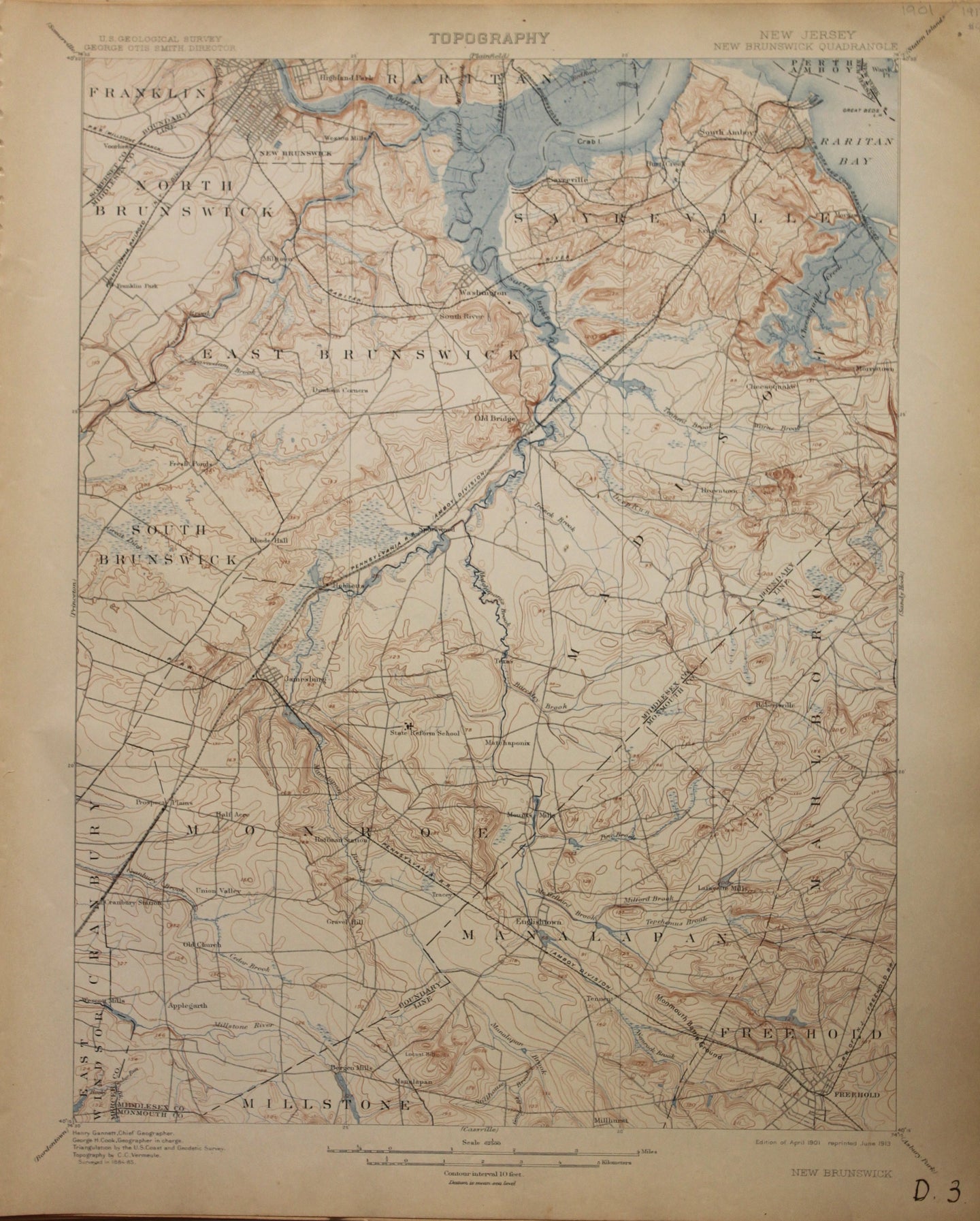 Genuine-Antique-Map-New-Brunswick--New-Jersey---1913-U-S-Geological-Survey--Maps-Of-Antiquity