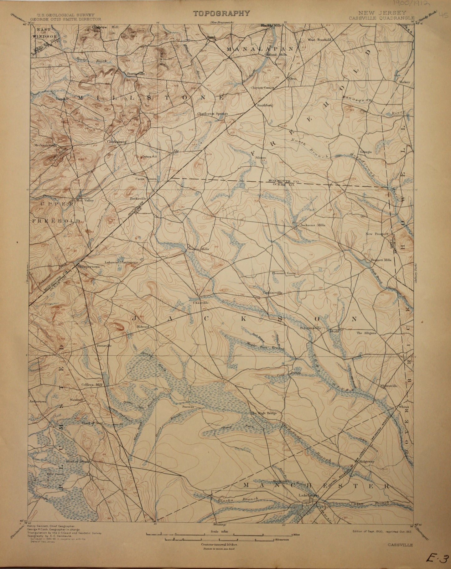 Genuine-Antique-Map-Bordentown--New-Jersey-Pennsylvania---1912-U-S-Geological-Survey--Maps-Of-Antiquity