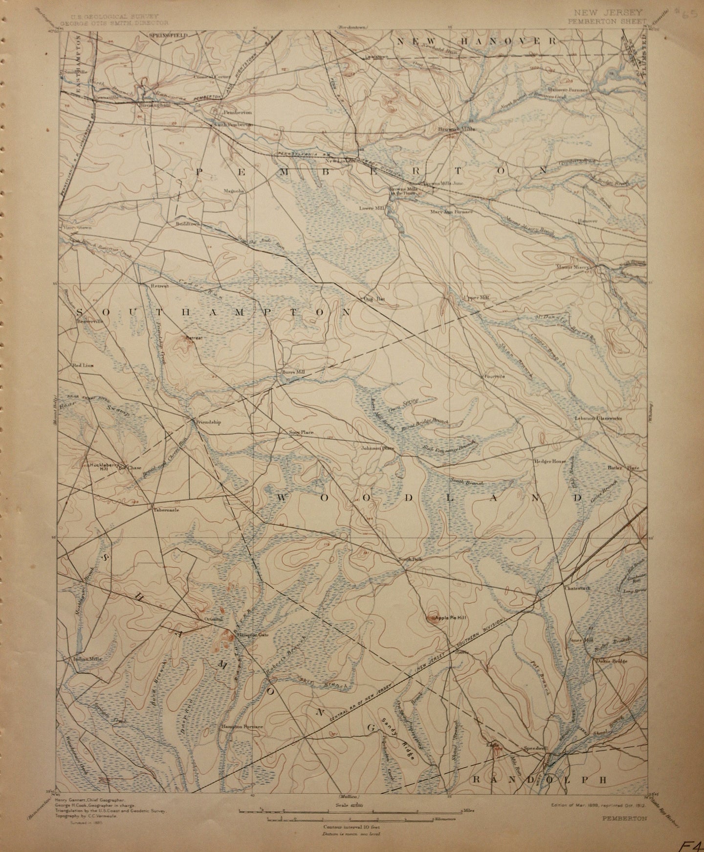 Genuine-Antique-Map-Pemberton--New-Jersey---1912-U-S-Geological-Survey--Maps-Of-Antiquity