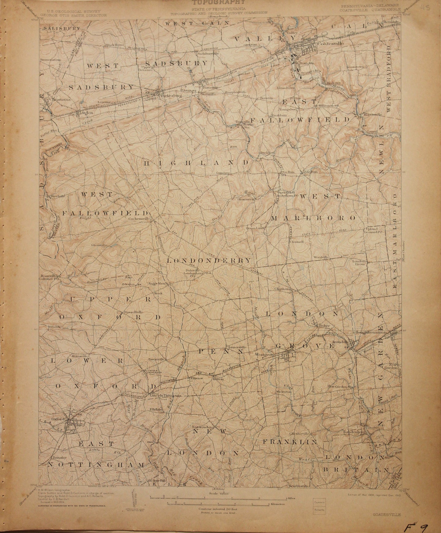 Genuine-Antique-Map-Coatesville-Pennsylvania-Delaware---1910-U-S-Geological-Survey--Maps-Of-Antiquity
