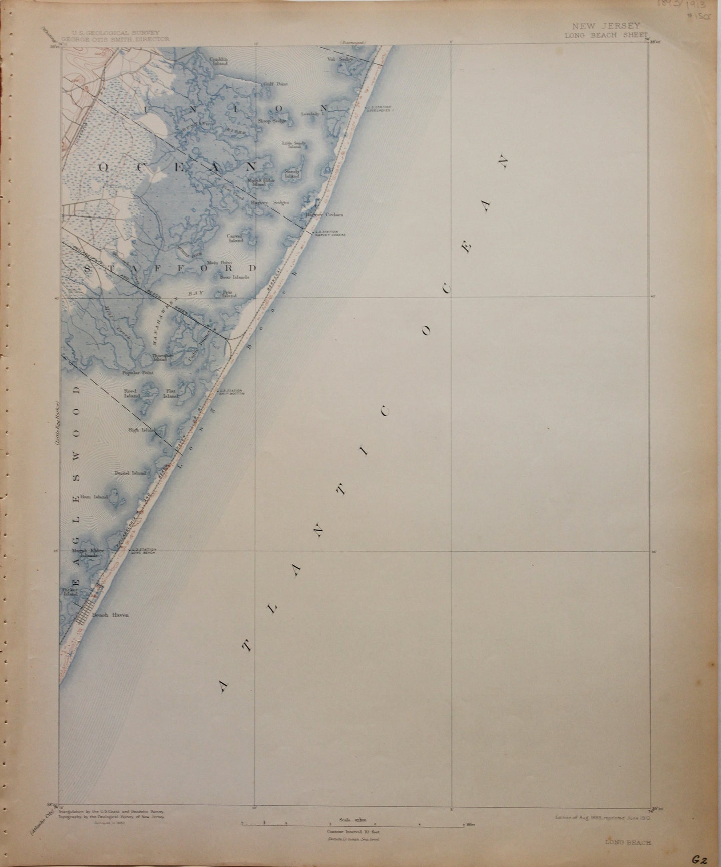 Genuine-Antique-Map-Long-Beach--New-Jersey---1913-U-S-Geological-Survey--Maps-Of-Antiquity