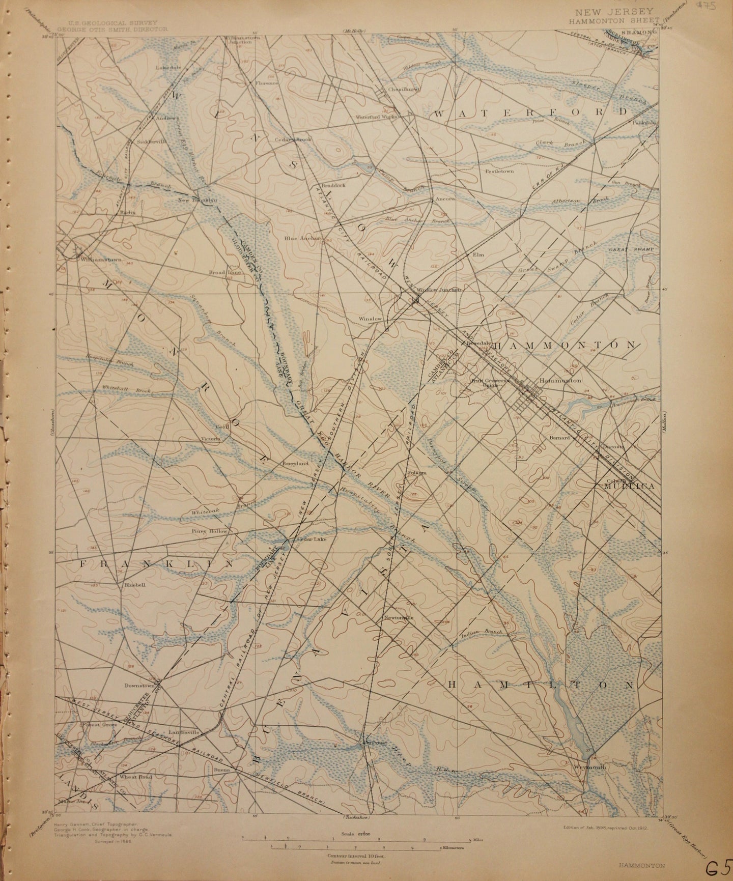 Genuine-Antique-Map-Hammonton-New-Jersey---1912-U-S-Geological-Survey--Maps-Of-Antiquity