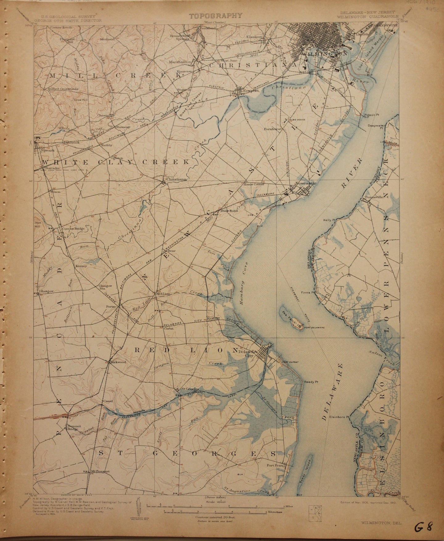 Genuine-Antique-Map-Wilmington-Delaware-New-Jersey---1910-U-S-Geological-Survey--Maps-Of-Antiquity