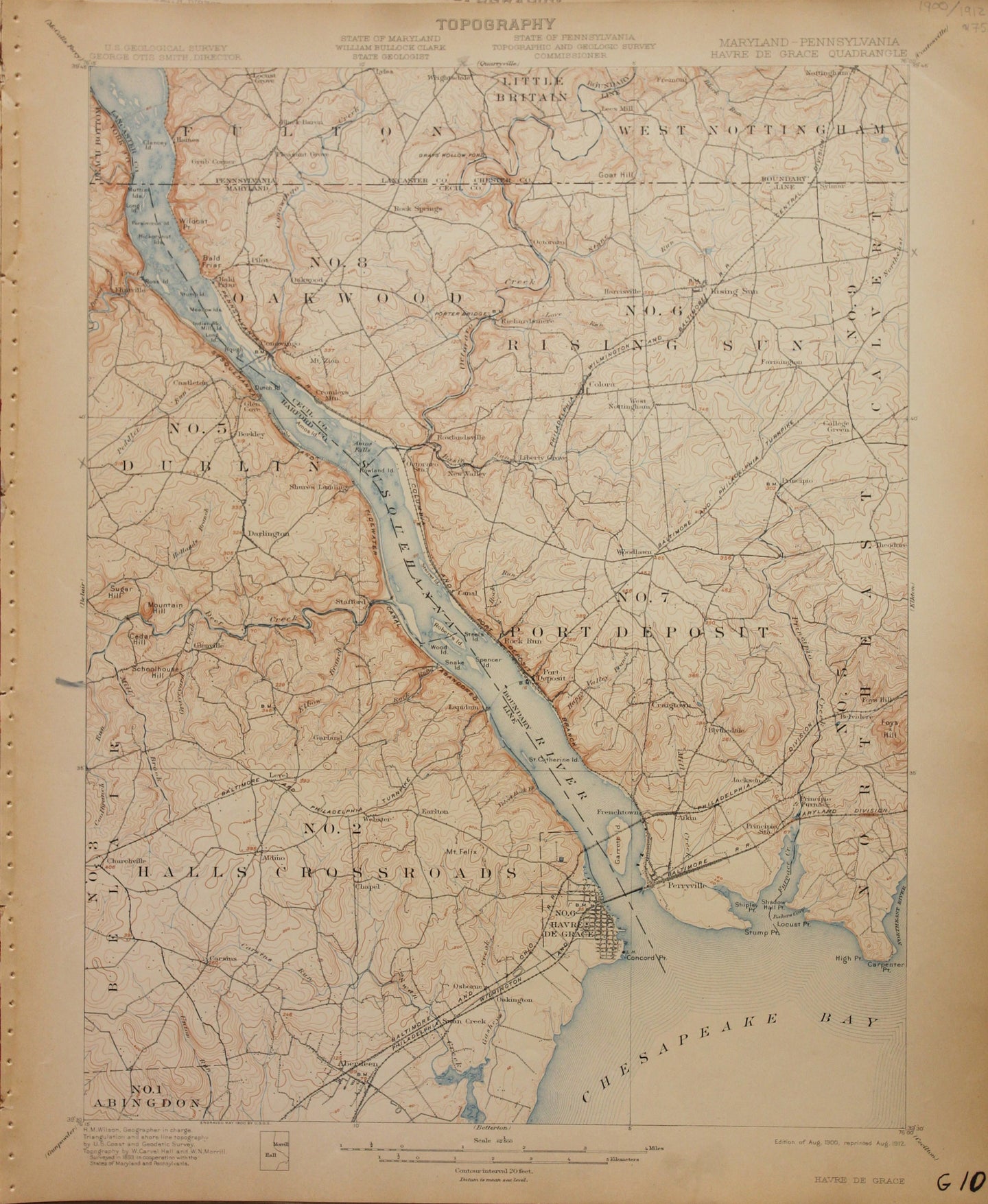 Genuine-Antique-Map-Havre-de-Grace--Maryland-Pennsylvania---1912-U-S-Geological-Survey--Maps-Of-Antiquity