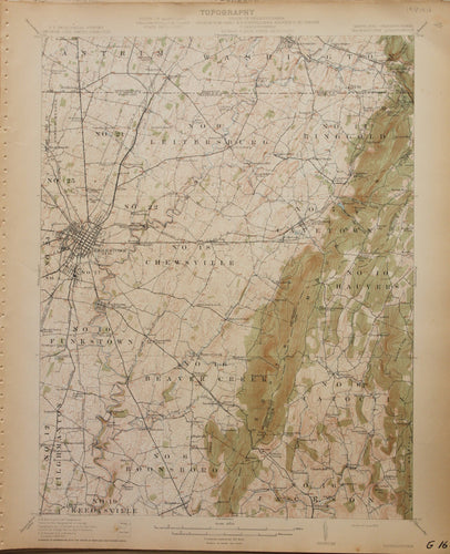 Genuine-Antique-Map-Hagerstown--Maryland-Pennsylvania---1912-U-S-Geological-Survey--Maps-Of-Antiquity