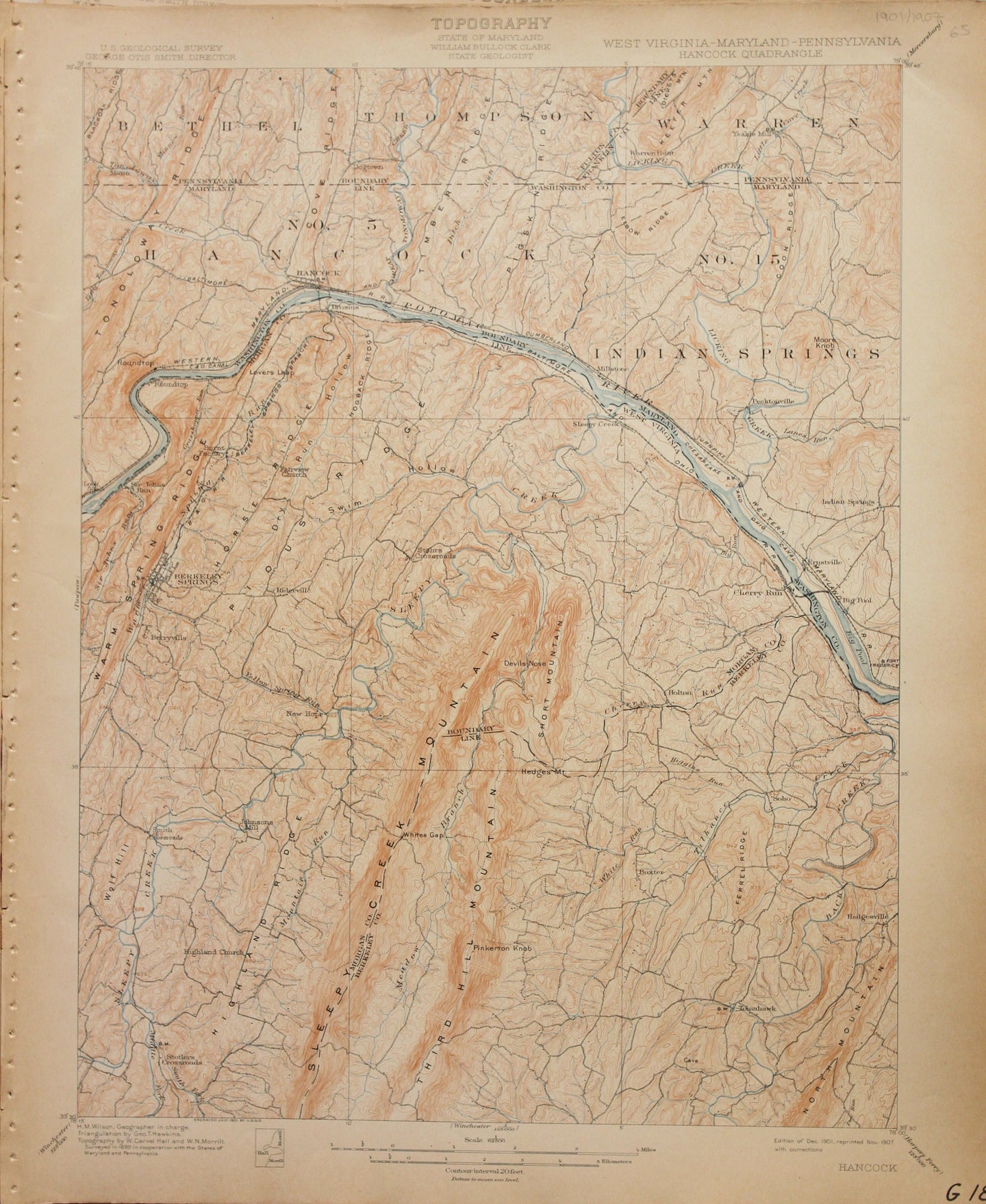 Genuine-Antique-Map-Hancock--West-Virginia-Maryland-Pennsylvania---1907-U-S-Geological-Survey--Maps-Of-Antiquity