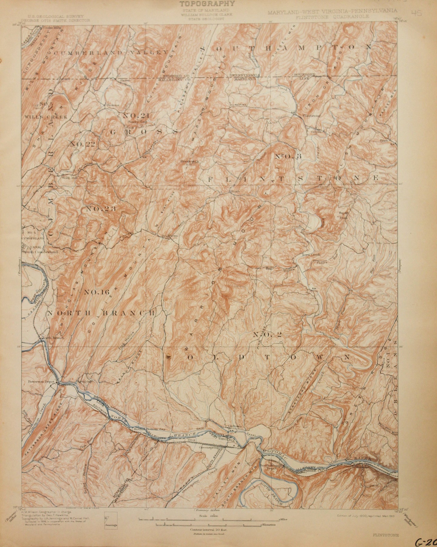 Genuine-Antique-Map-Flintstone-Maryland-West-Virginia-Pennsylvania--1913-U-S-Geological-Survey--Maps-Of-Antiquity
