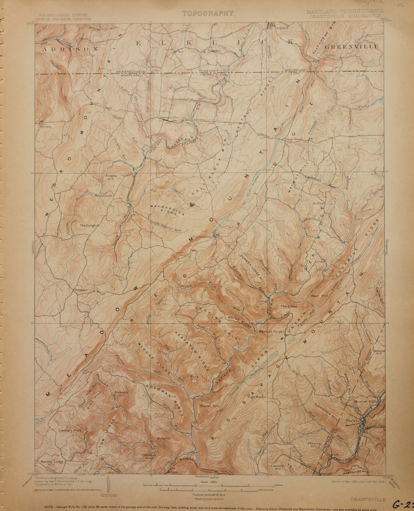 Genuine-Antique-Map-Grantsville-Maryland-Pennsylvania---1912-U-S-Geological-Survey--Maps-Of-Antiquity