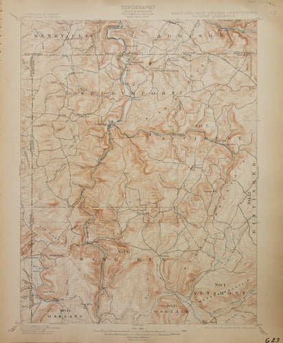 Genuine-Antique-Map-Accident--Maryland-West-Virginia-Pennsylvania--1907-U-S-Geological-Survey--Maps-Of-Antiquity
