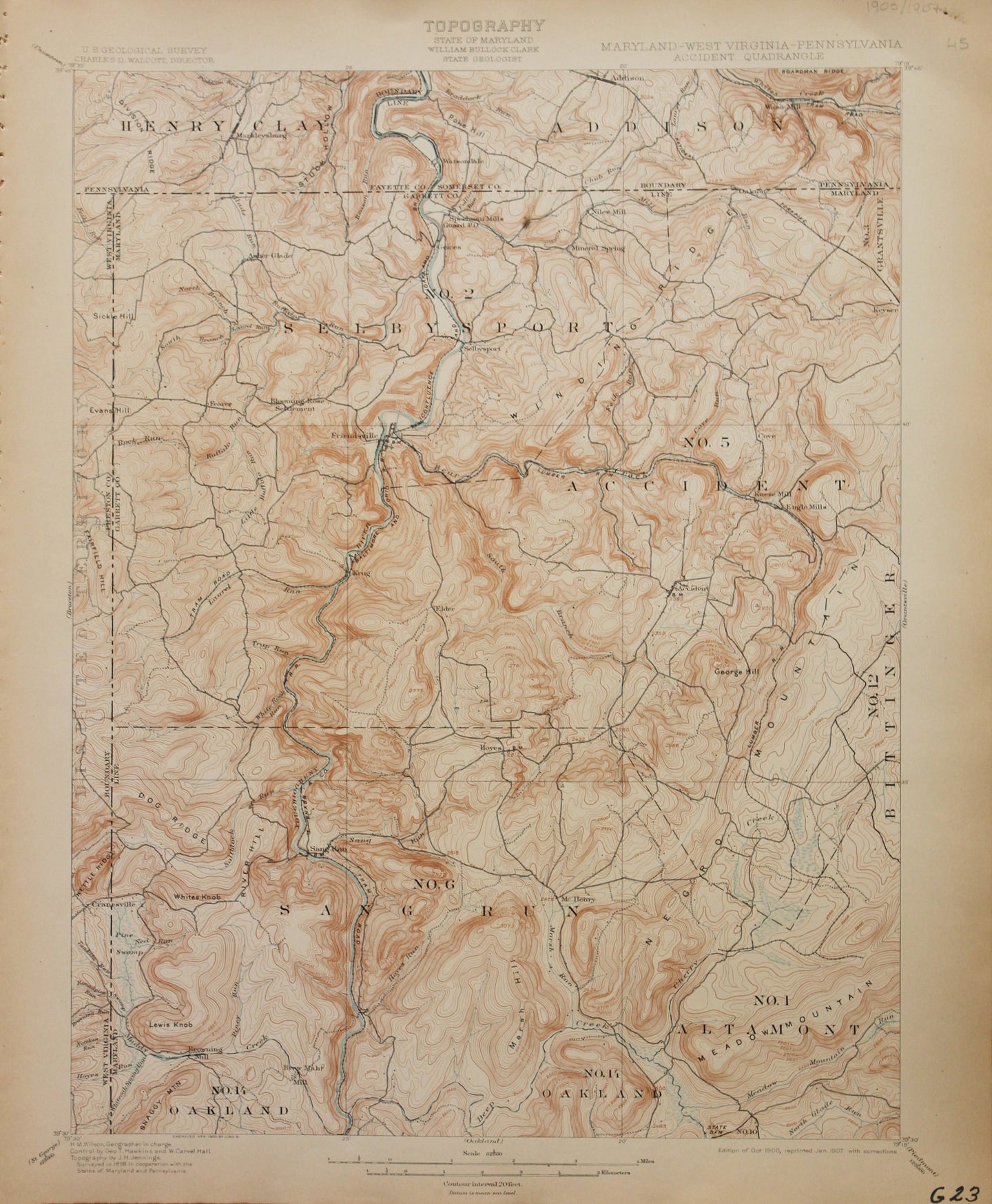 Genuine-Antique-Map-Accident--Maryland-West-Virginia-Pennsylvania--1907-U-S-Geological-Survey--Maps-Of-Antiquity