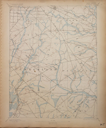 Genuine-Antique-Map-Tuckahoe-New-Jersey---1905-U-S-Geological-Survey--Maps-Of-Antiquity