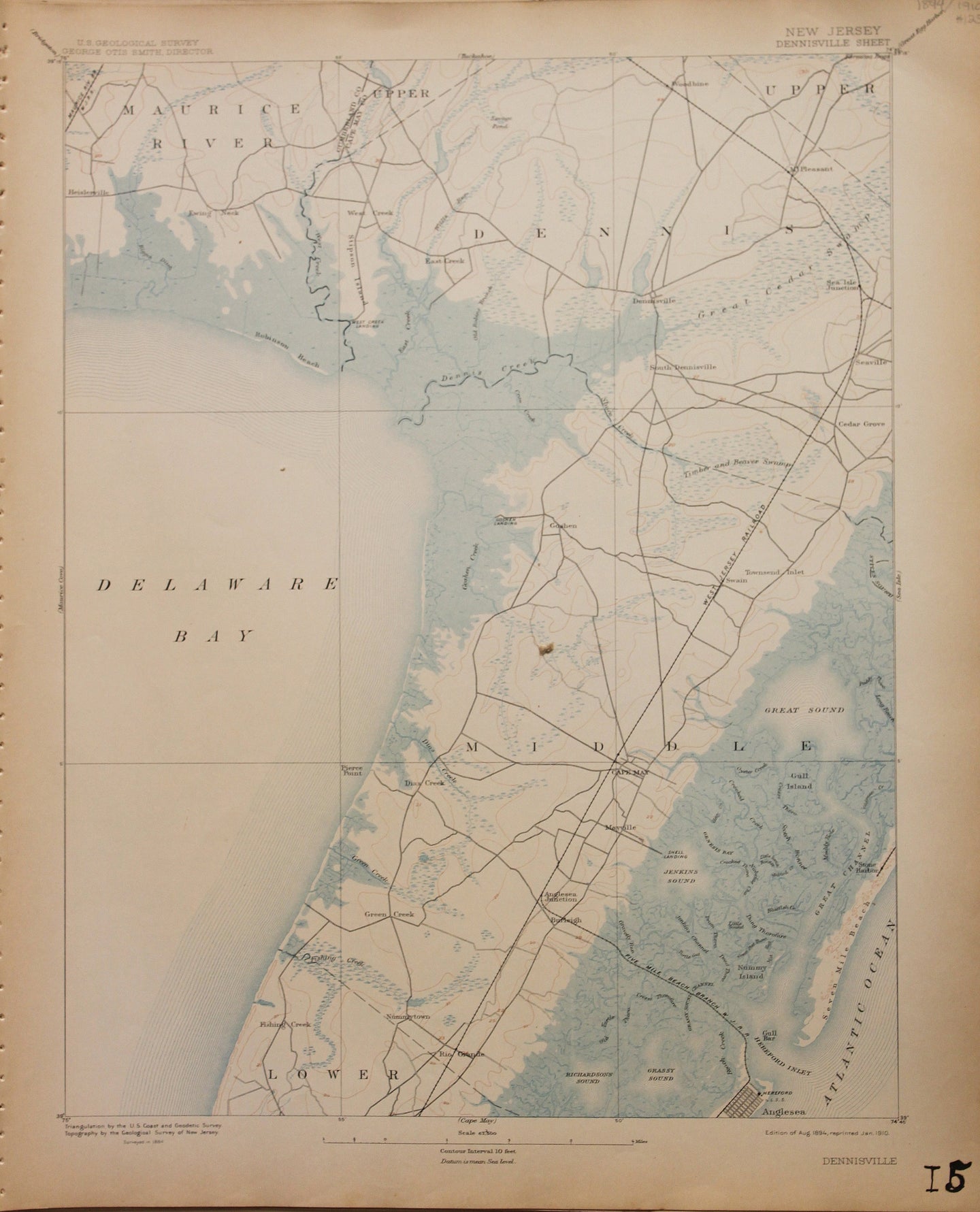 Genuine-Antique-Map-Dennisville--New-Jersey---1910-U-S-Geological-Survey--Maps-Of-Antiquity