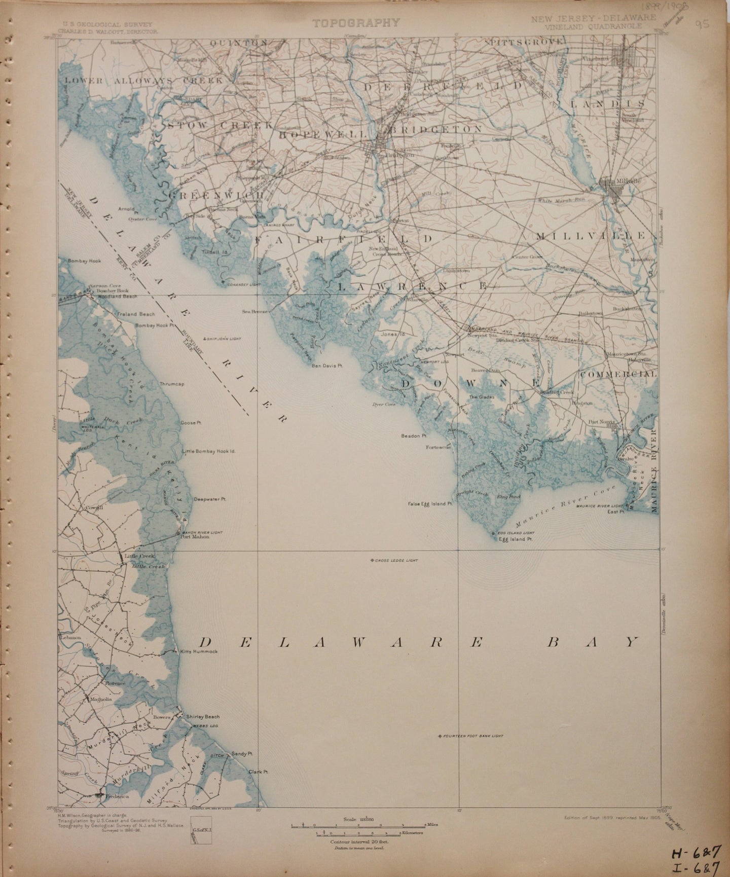 Genuine-Antique-Map-Vineland--New-Jersey-Delaware---1905-U-S-Geological-Survey--Maps-Of-Antiquity