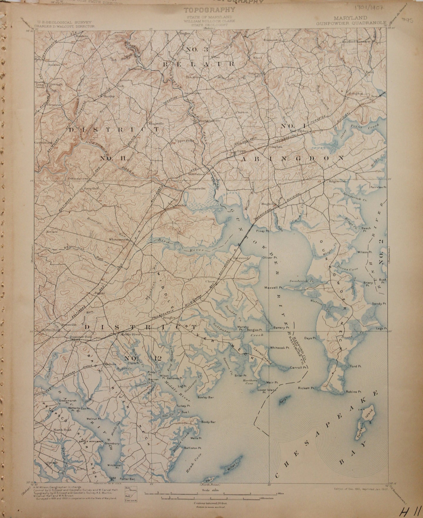 Genuine-Antique-Map-Gunpowder-Maryland---1907-U-S-Geological-Survey--Maps-Of-Antiquity