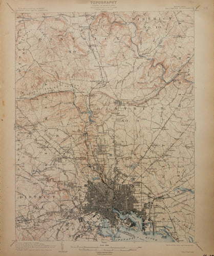 Genuine-Antique-Map-Baltimore-Maryland---1911-U-S-Geological-Survey--Maps-Of-Antiquity