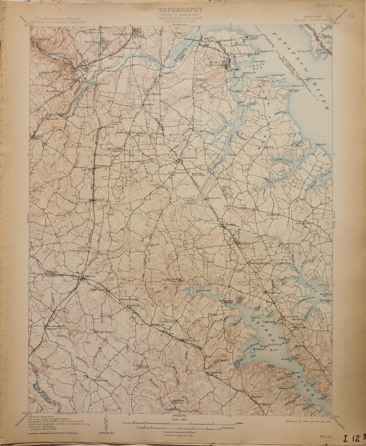 Genuine-Antique-Map-Relay--Maryland--1912-U-S-Geological-Survey--Maps-Of-Antiquity