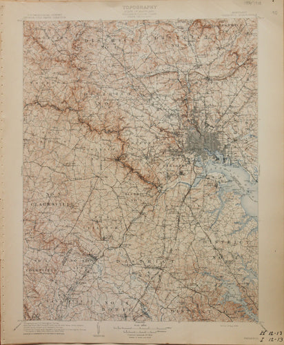 Genuine-Antique-Map-Patapsco--Maryland---1908-U-S-Geological-Survey--Maps-Of-Antiquity