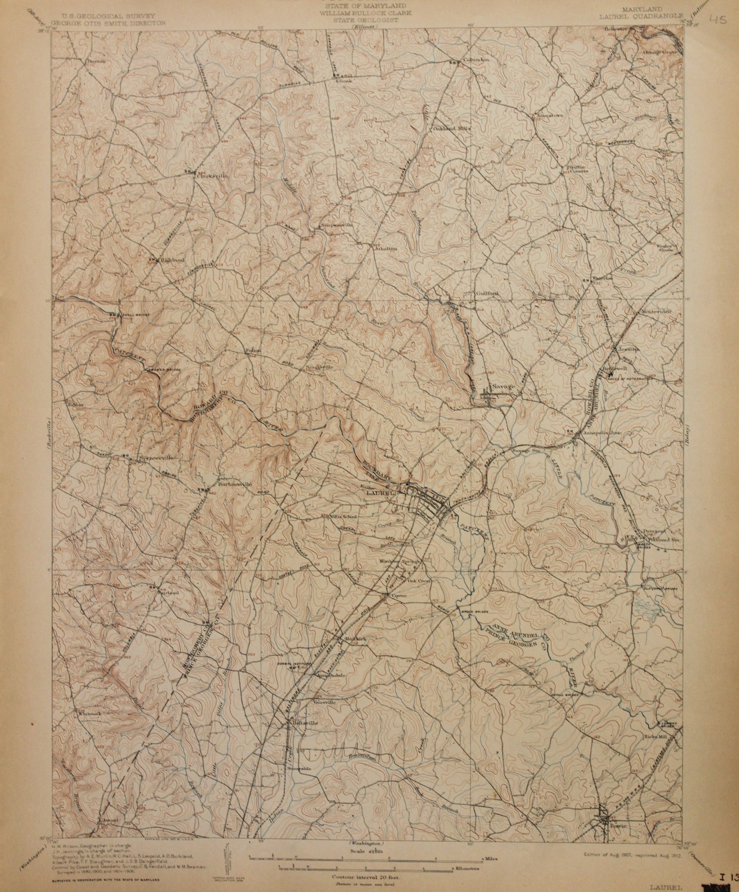 Genuine-Antique-Map-Laurel-Maryland--1912-U-S-Geological-Survey--Maps-Of-Antiquity