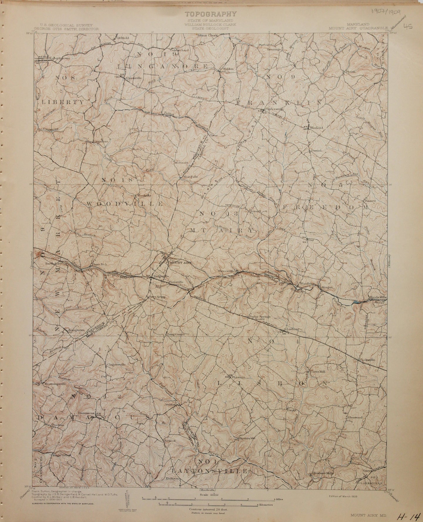 Genuine-Antique-Map-Mount-Airy--Maryland--1909-U-S-Geological-Survey--Maps-Of-Antiquity