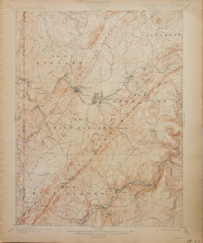 Genuine-Antique-Map-Oakland-Maryland-West-Virginia---1908-U-S-Geological-Survey--Maps-Of-Antiquity