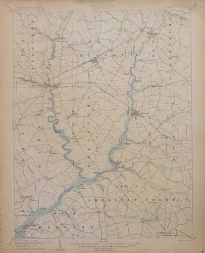 Genuine-Antique-Map-Denton-Maryland--1905-U-S-Geological-Survey--Maps-Of-Antiquity