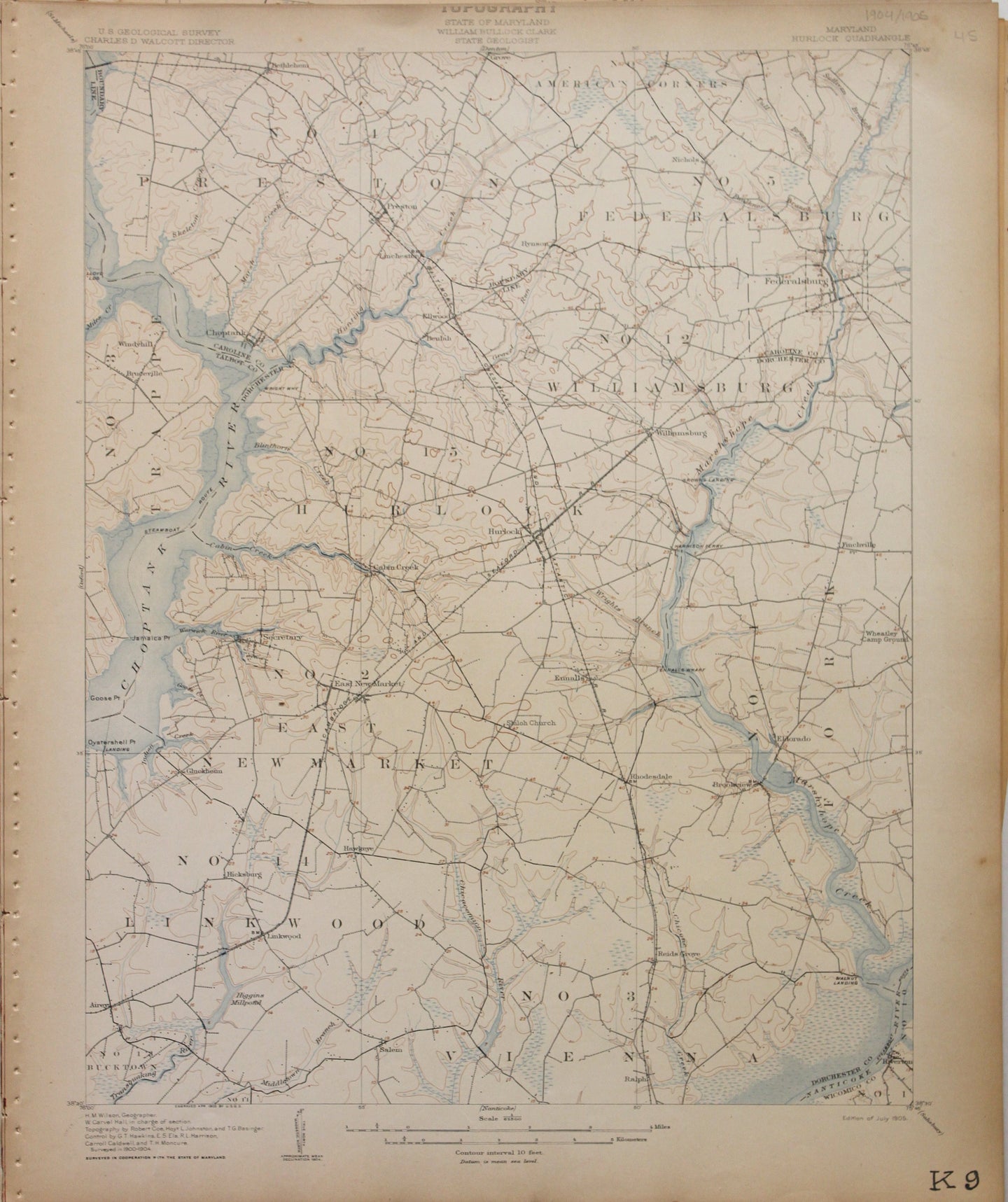 Genuine-Antique-Map-Hurlock-Maryland--1905-U-S-Geological-Survey--Maps-Of-Antiquity