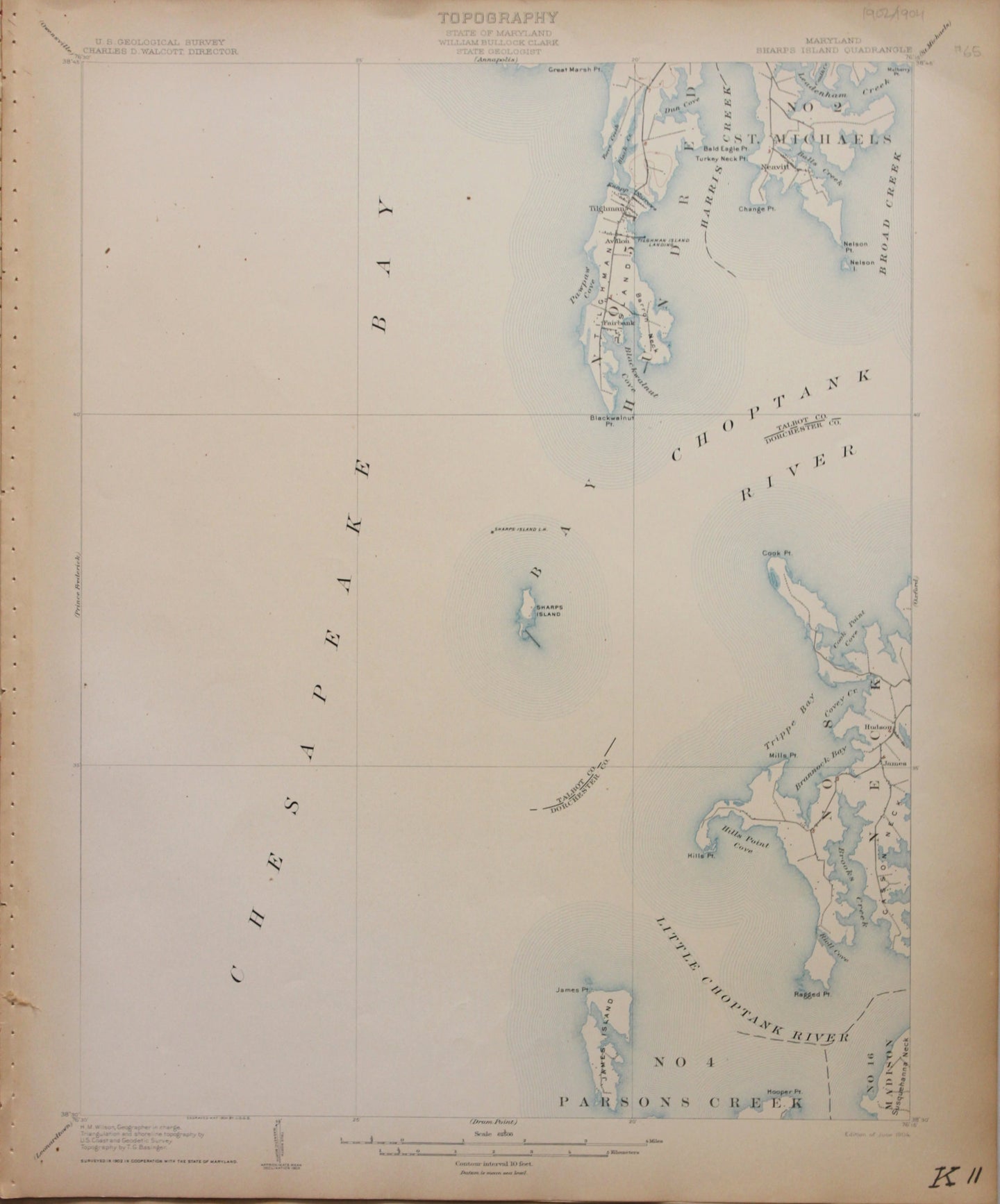 Genuine-Antique-Map-Sharp's-Island-Maryland--1904-U-S-Geological-Survey--Maps-Of-Antiquity
