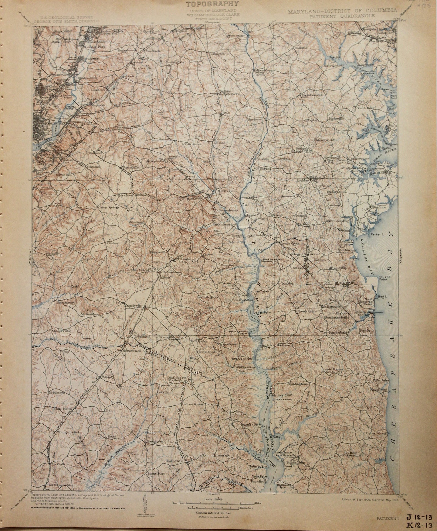 Genuine-Antique-Map-Patuxent-Maryland-Washingtone-D-C---1912-U-S-Geological-Survey--Maps-Of-Antiquity