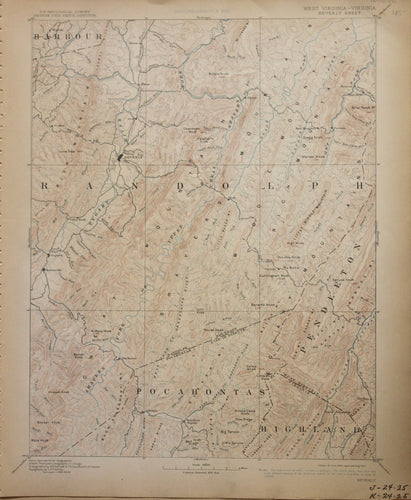 Genuine-Antique-Map-Beverly-West-Virginia-Virginia--1910-U-S-Geological-Survey--Maps-Of-Antiquity