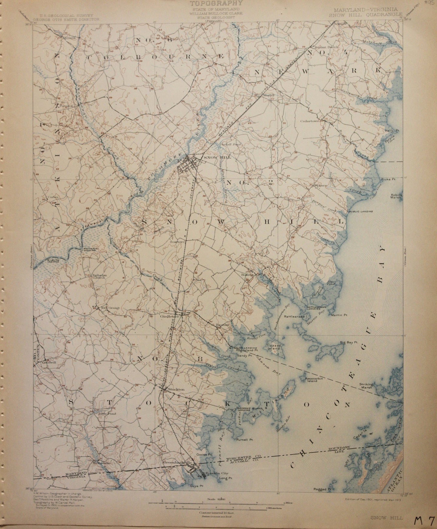 Genuine-Antique-Map-Snow-Hill-Maryland-Virginia--1913-U-S-Geological-Survey--Maps-Of-Antiquity