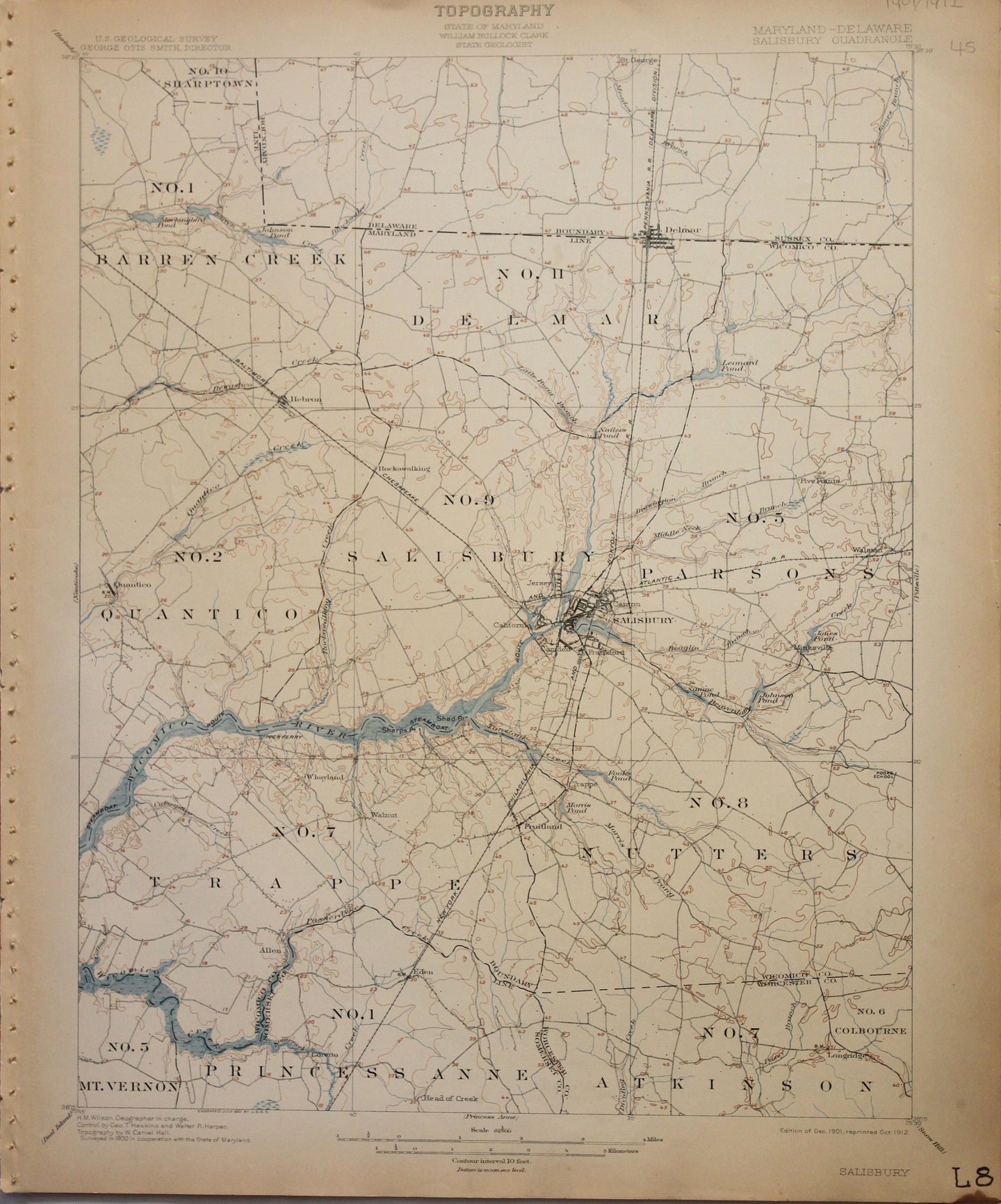 Genuine-Antique-Map-Salisbury-Maryland-Delaware--1912-U-S-Geological-Survey--Maps-Of-Antiquity