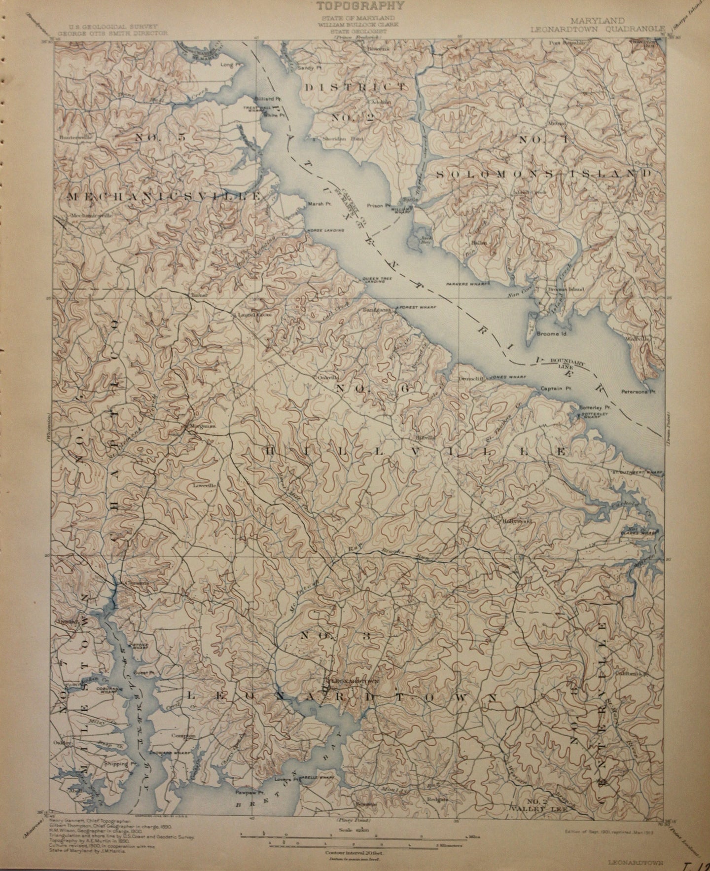 Genuine-Antique-Map-Leonardtown-Maryland--1913-U-S-Geological-Survey--Maps-Of-Antiquity