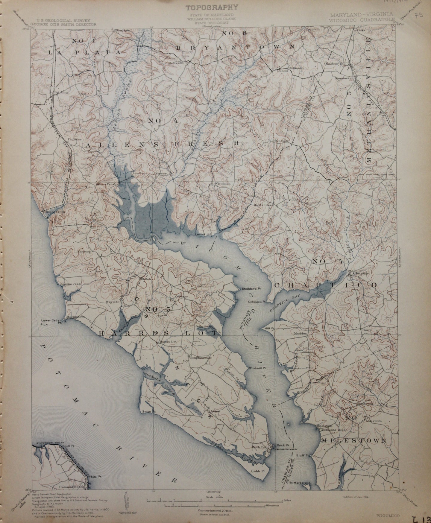 Genuine-Antique-Map-Wicomico-Maryland-Virginia--1914-U-S-Geological-Survey--Maps-Of-Antiquity