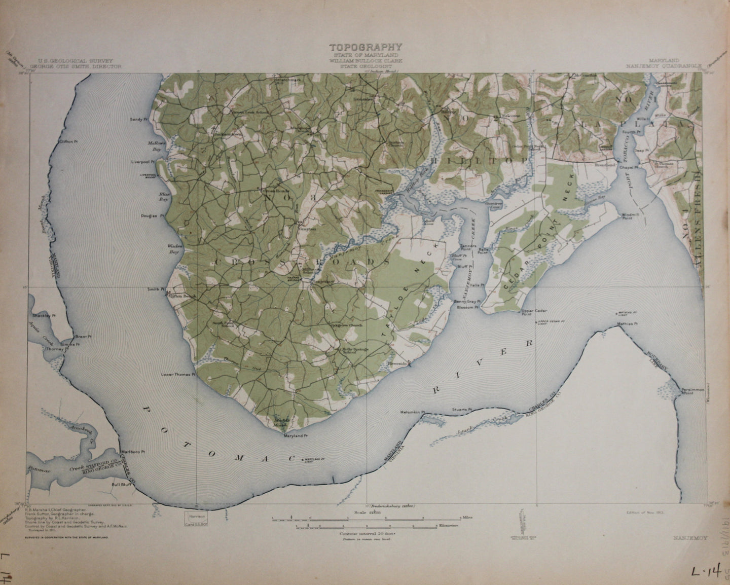 Genuine-Antique-Map-Nanjemoy-Maryland--1913-U-S-Geological-Survey--Maps-Of-Antiquity