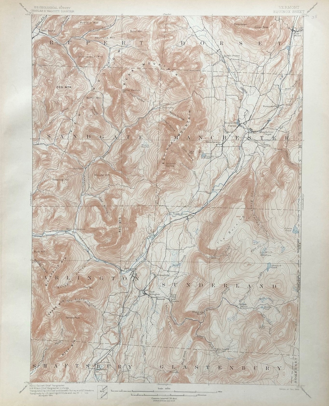 Genuine-Antique-Topographic-map-Equinox-Sheet-Manchester-Vermont/VT-Antique-Topo-Map-Antique-Geological-&-Topographical-Maps-Vermont-1900-USGS-Maps-Of-Antiquity-1800s-19th-century