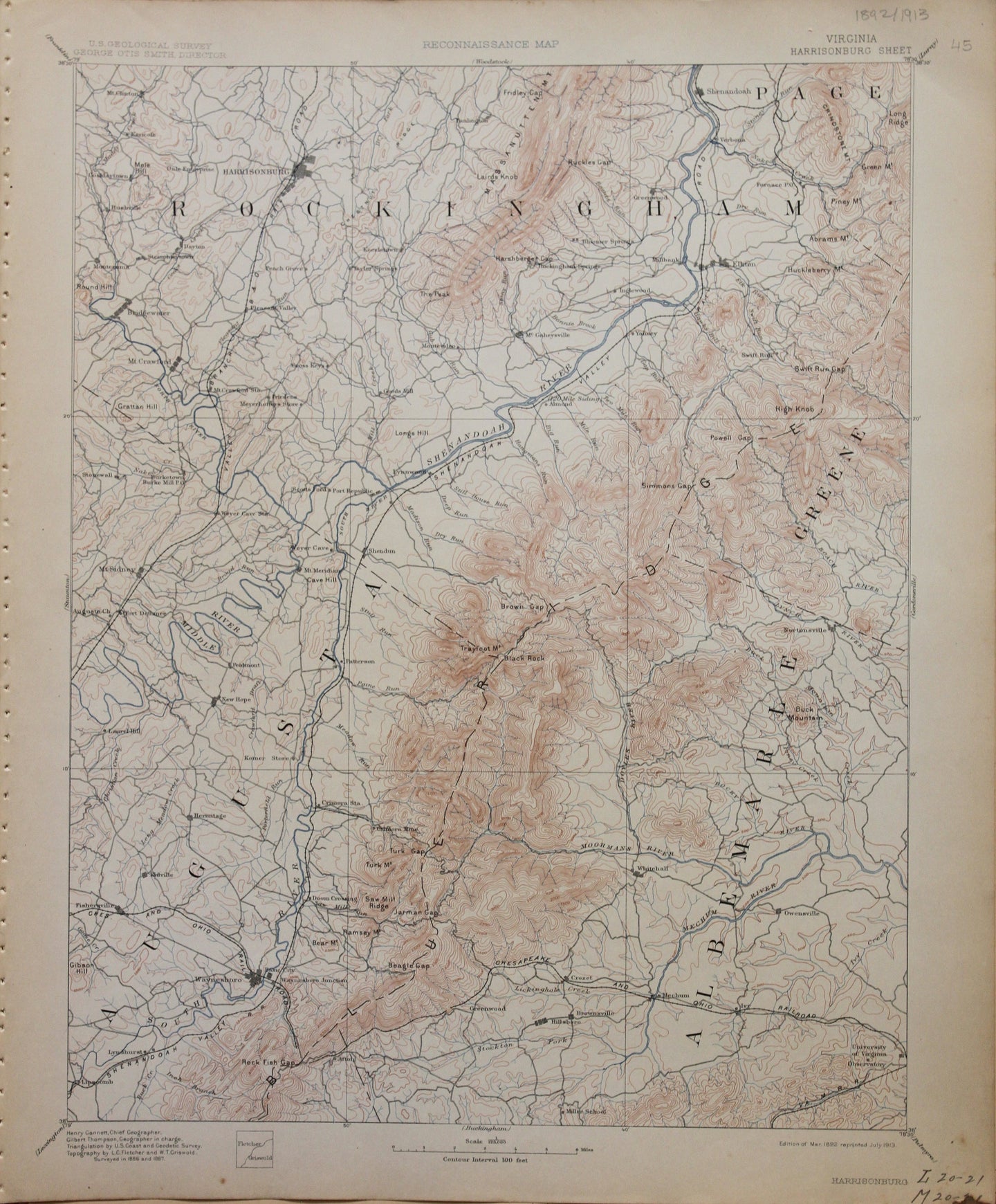 Genuine-Antique-Map-Harrisonburg-Virginia--1913-U-S-Geological-Survey--Maps-Of-Antiquity
